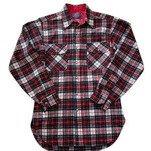 Vintage Pendleton Mens Small Red Plaid Wool Stewart Dress Tartan Field Shirt USA